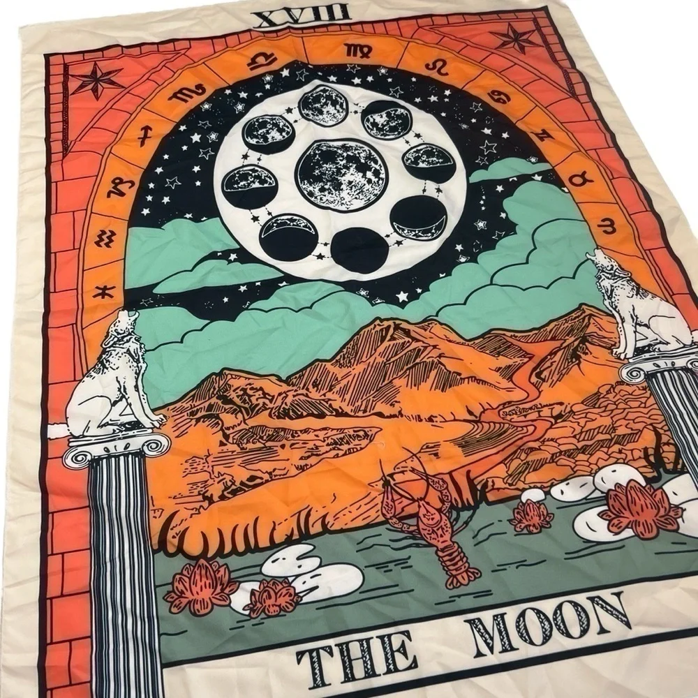 Tarot Moon Tapestry XVIII The Moon Phases Wall Hanging Celestial Decor 36x29
